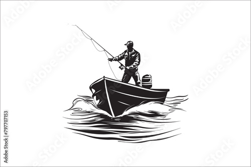 Fishing Silhouette Vector illustration, Silhouette of fishing rod set of fishing silhouette. photo