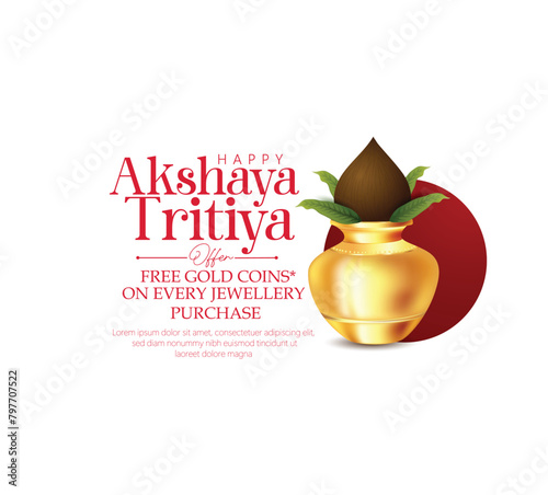 Akshaya Tritiya celebration with a golden kalash fill up with gold coins,  Lotus, Lamps
