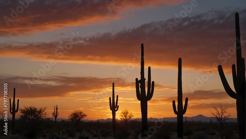 The calming dusk at a desert with cacti silhouetted against a fiery sunset ai_generated © Haroon