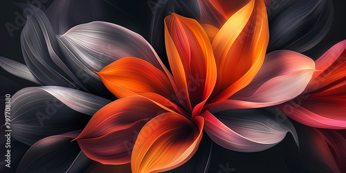 Schöne bunte Blumen in abstrakter futuristischer Kunst als Hintergrund für Webdesign und Drucksachen als Vorlage in Querformat für Banner, ai generativ