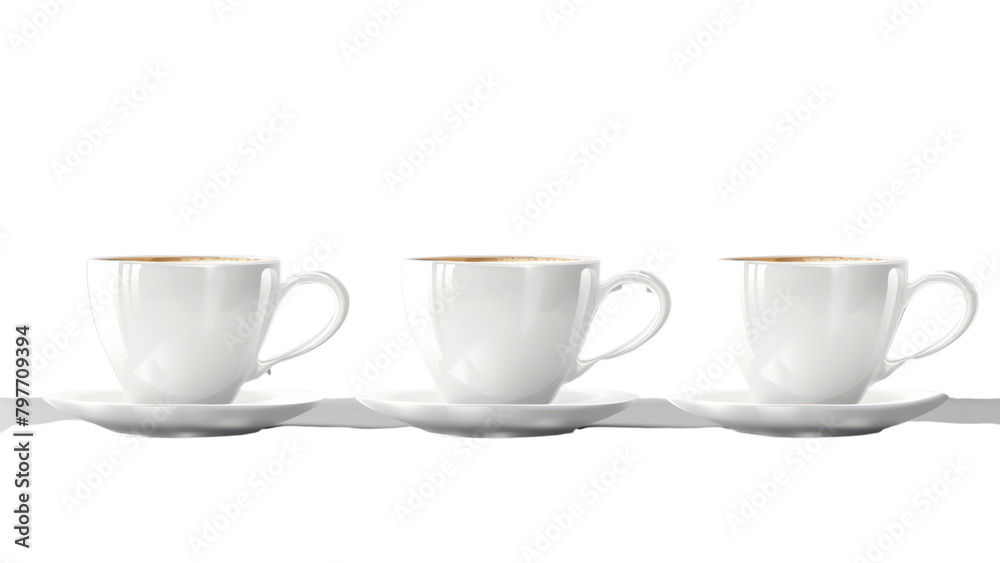 Three white cups on a white plate