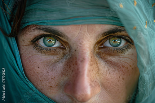 Afghanistan woman with green eyes in a traditional muslim hijab
 photo