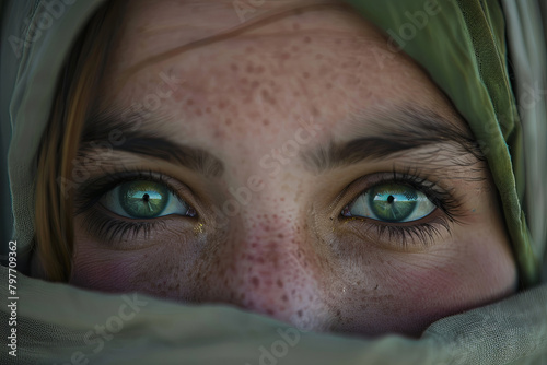 Afghanistan woman with green eyes in a traditional muslim hijab
 photo