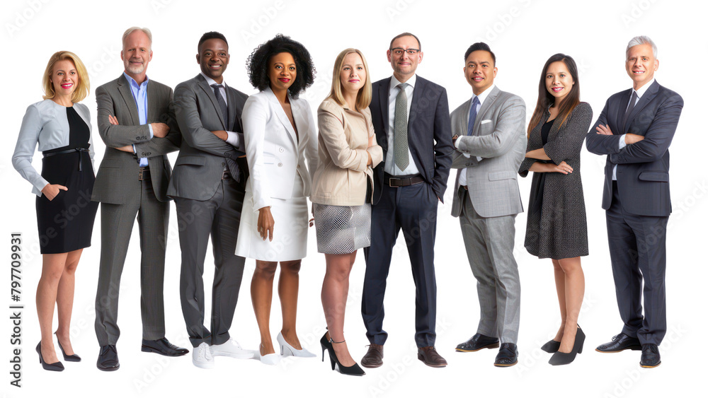 A group of people in business attire are standing in a line A group of people in business attire are standing in a line