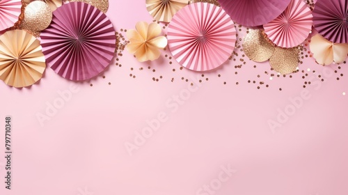 pink and gold confetti paper fan decoration copy space  ai