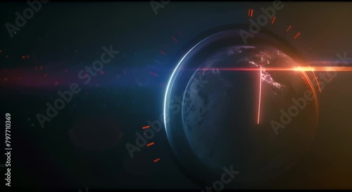 High-tech graphic of a thermometer, the mercury rising to critical levels against a backdrop of a darkening globe, photo