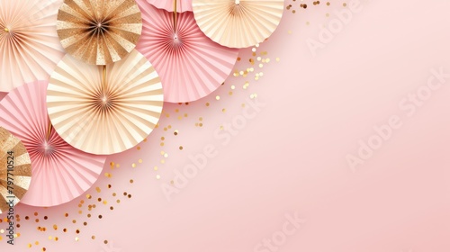 pink and gold confetti paper fan decoration copy space  ai