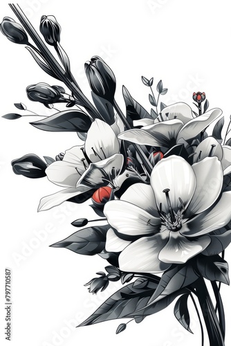 Bouquet of Flowers Drawing on White Background