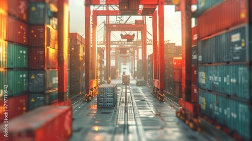 Cargo containers being loaded onto a ship photo