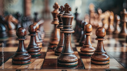 Chess pieces arranged strategically on a board