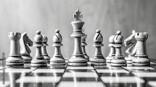 Chess pieces arranged strategically on a board