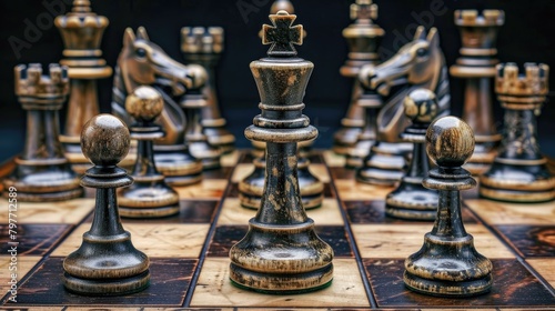 Chess pieces arranged strategically on a board