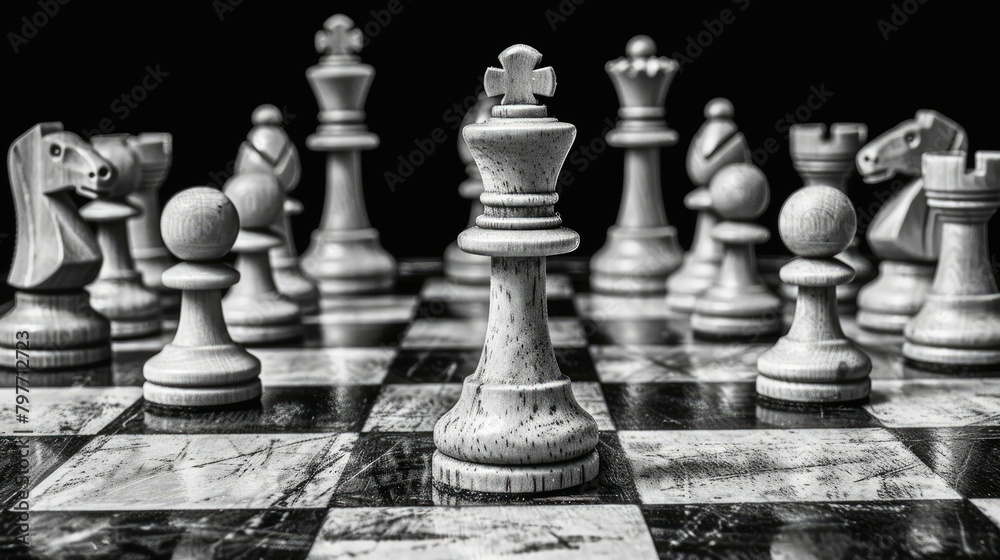 Chess pieces arranged strategically on a board Chess pieces arranged strategically on a board