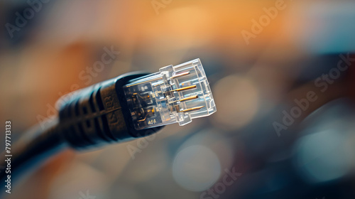 A Close-Up Snapshot of an Ordinary Yet Intricate RJ11 Telephone Cable Against a Muted Background photo