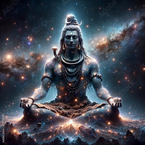 Realistic Illustration of hindu God Mahadev Meditation, Har Har mahadev, shivratri, Shiv, Shankar photo