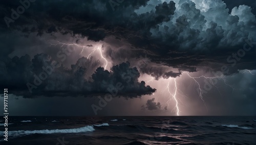 The fierce intensity of a thunderstorm over the ocean ai_generated