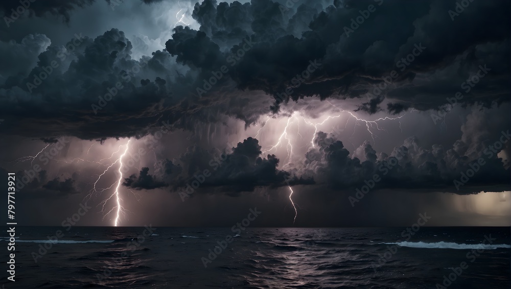 The fierce intensity of a thunderstorm over the ocean ai_generated