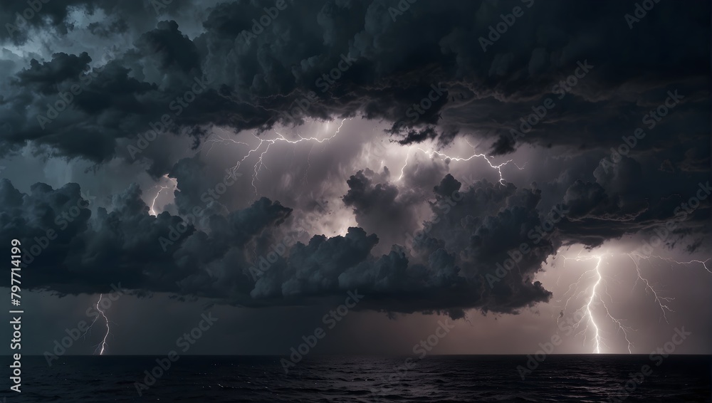 Obraz premium The fierce intensity of a thunderstorm over the ocean ai_generated