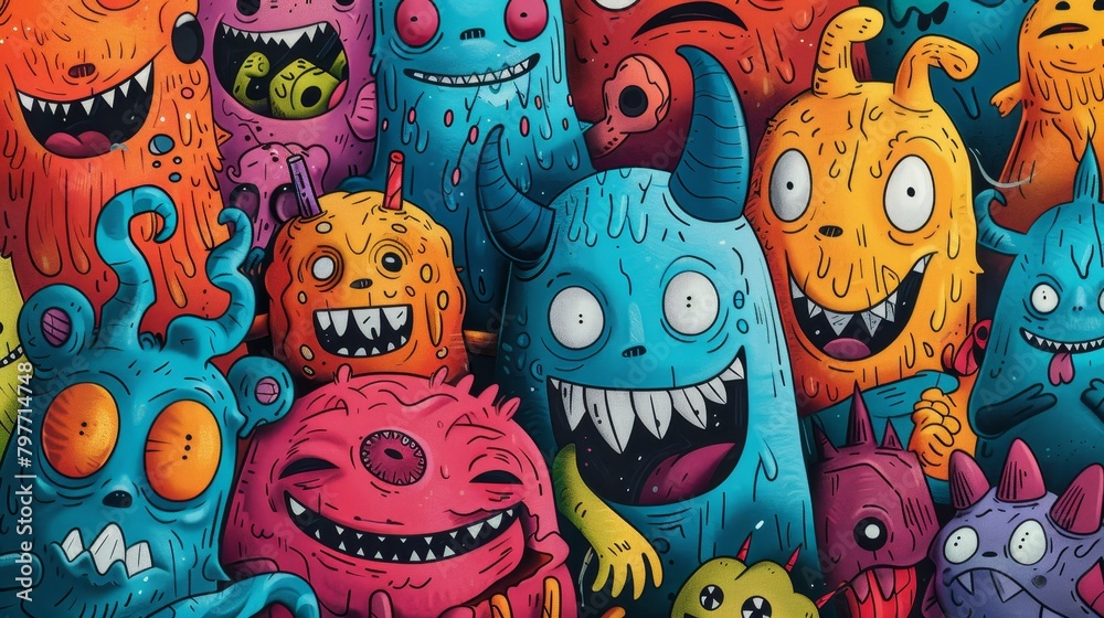 A playful arrangement of hand-drawn characters and illustrations, showcasing creativity and a touch of personality A playful arrangement of hand-drawn characters and illustrations, showcasing creativity and a touch of personality