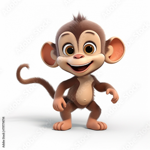 3d photo of happy monkey baby on white background made with generative ai