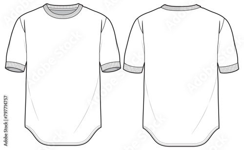 Fotografie Men's Short sleeve Curved hem Crew neck T Shirt flat sketch fashion illustration