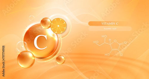 Vitamin C. drop vitamin C and cream collagen complex with from serum nature skin care vitamins. natural skin care cosmetic stimulate collagen. vector design.