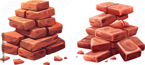 Pile of bricks. Heap or stack red stone square brick, building material, cartoon flat vector icon