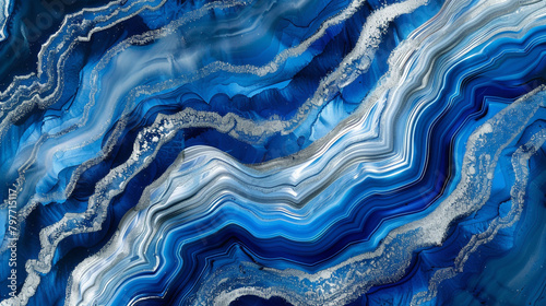 Luxurious Gloss in Sapphire and Light Silver Alcohol Ink Waves.