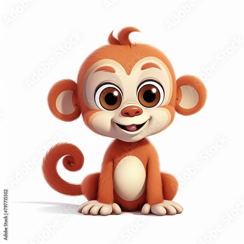 3d photo of happy monkey baby on white background made with generative ai