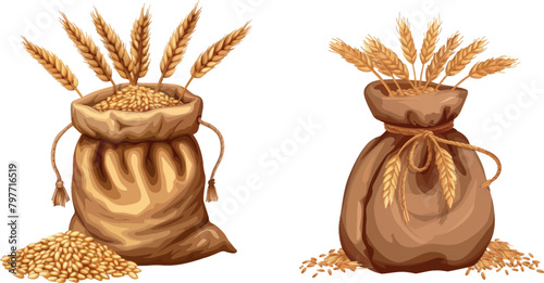 PrintCartoon sacks with wheat. Sack with sheaf spikelet plant flour oat grain cereals rice