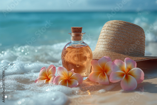 While relaxing by the sea, use sunscreen with a high level of SPF-50 to reliably protect your skin from the harmful effects of sunlight, so that the skin remains healthy and well-groomed photo