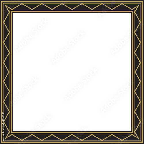 Vector golden and black square Yakut ornament. An endless rectangular border, a frame of the northern peoples of the Far East.
