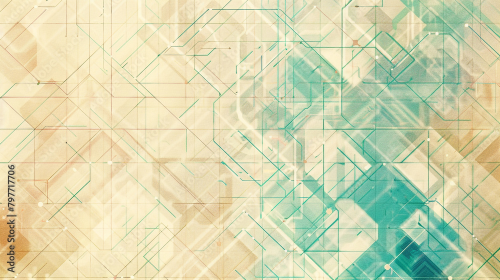 Tech Geometric Pattern in Cool Aqua with Warm Beige. Tech Geometric Pattern in Cool Aqua with Warm Beige.