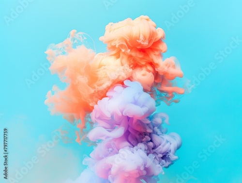 A mesmerizing swirl of pastel smoke dancing in a tranquil blue backdrop