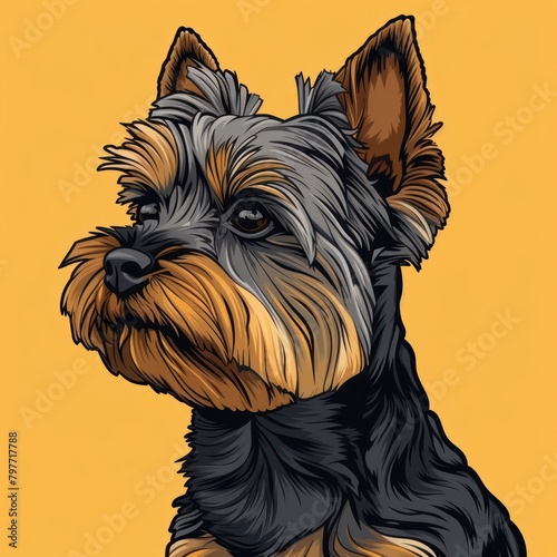 Yorkshire Terrier dog cartoon flat illustration minimal line art