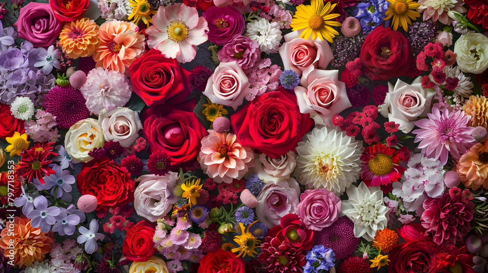 Vibrant Display of Diverse Floral Blooms - A Tapestry of Nature's Exquisite Colors