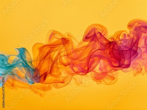 A vibrant dance of smoke on a yellow backdrop