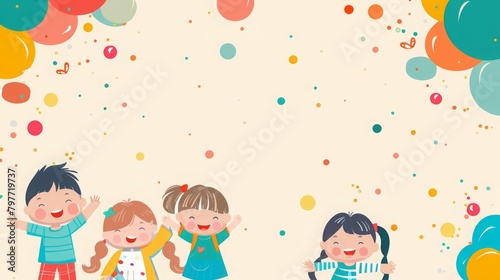 Cheerful Children Celebration Background with Balloons