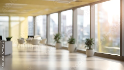 blurred background of a modern office interior with panoramic windows and beautiful lighting, Blurred office meeting room, blurred office background, Bg, blurred background, Generative AI