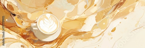 Abstract coffee splash background with a cup of latte art