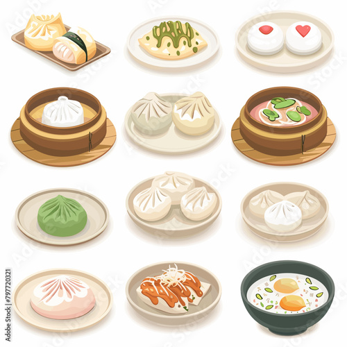 Chinese dumplings and dim sum icons set. Cartoon illustration of chinese dumplings and dim sum icons for web design