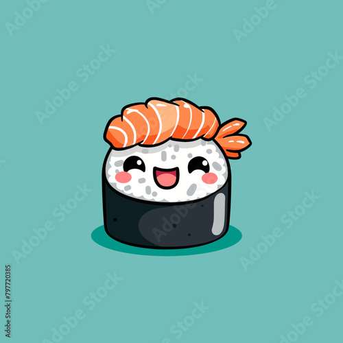 Cute japanese food. Sushi roll. Vector illustration