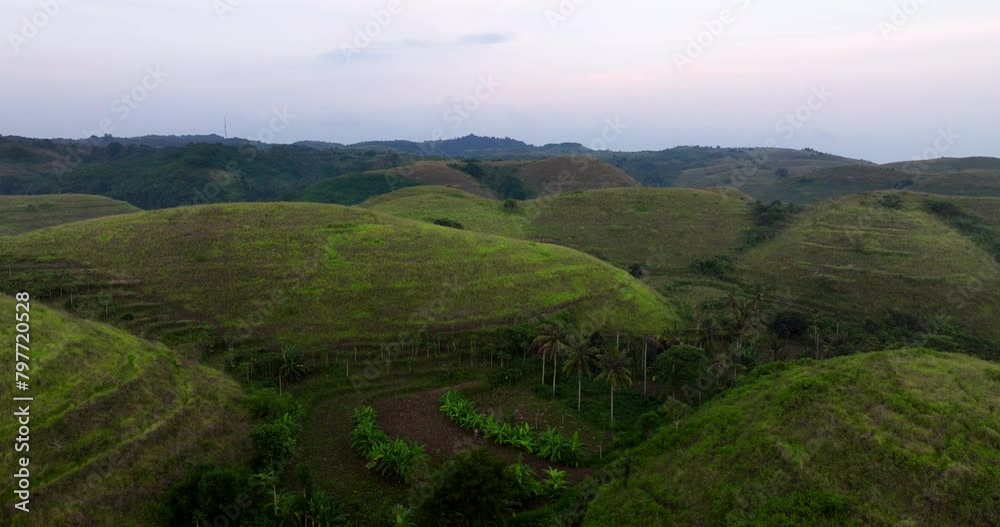 Bukit Teletubbies, picturesque landscape village of Karangasem, aerial Bukit Teletubbies, picturesque landscape village of Karangasem, aerial