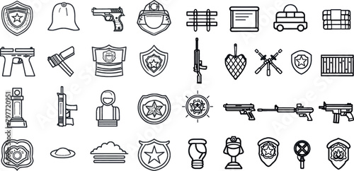 Crime and police line vector icons set