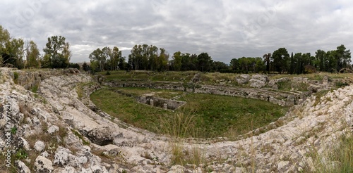 panorama view of the Roman Theater in the Neapolis Archaeological Park in downtown Syracuse photo