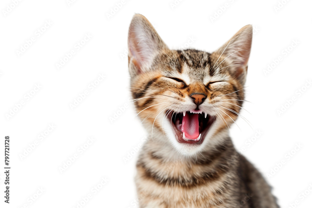 Feline Yawn In Hushed Darkness. On Transparent Background.