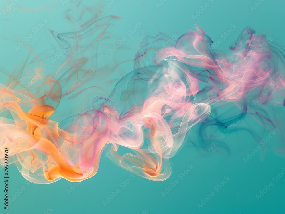 Colorful smoke swirls dance on a teal canvas Colorful smoke swirls dance on a teal canvas
