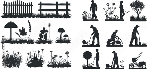 Garden or park signs. Do not spoil grass, meadows and lawns silhouettes icons
