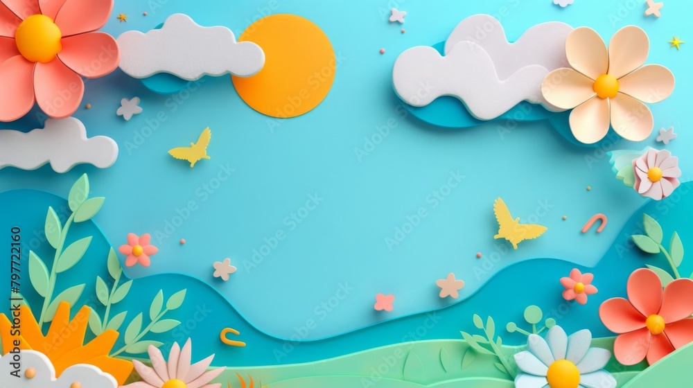 A Colorful paper cut 3d illustration of a Children's Day Poster Background with the Text space