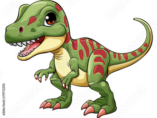 vector cartoon of a cute green trex dinosaur  full body  white background